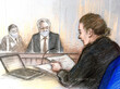 Eine Gerichtszeichnung aus dem Auslieferungsverfahren von Julian Assange. Zu sehen ist der Angeklagte Assange sowie eine Richterin und eine weitere Person. © picture alliance / empics / Elizabeth Cook