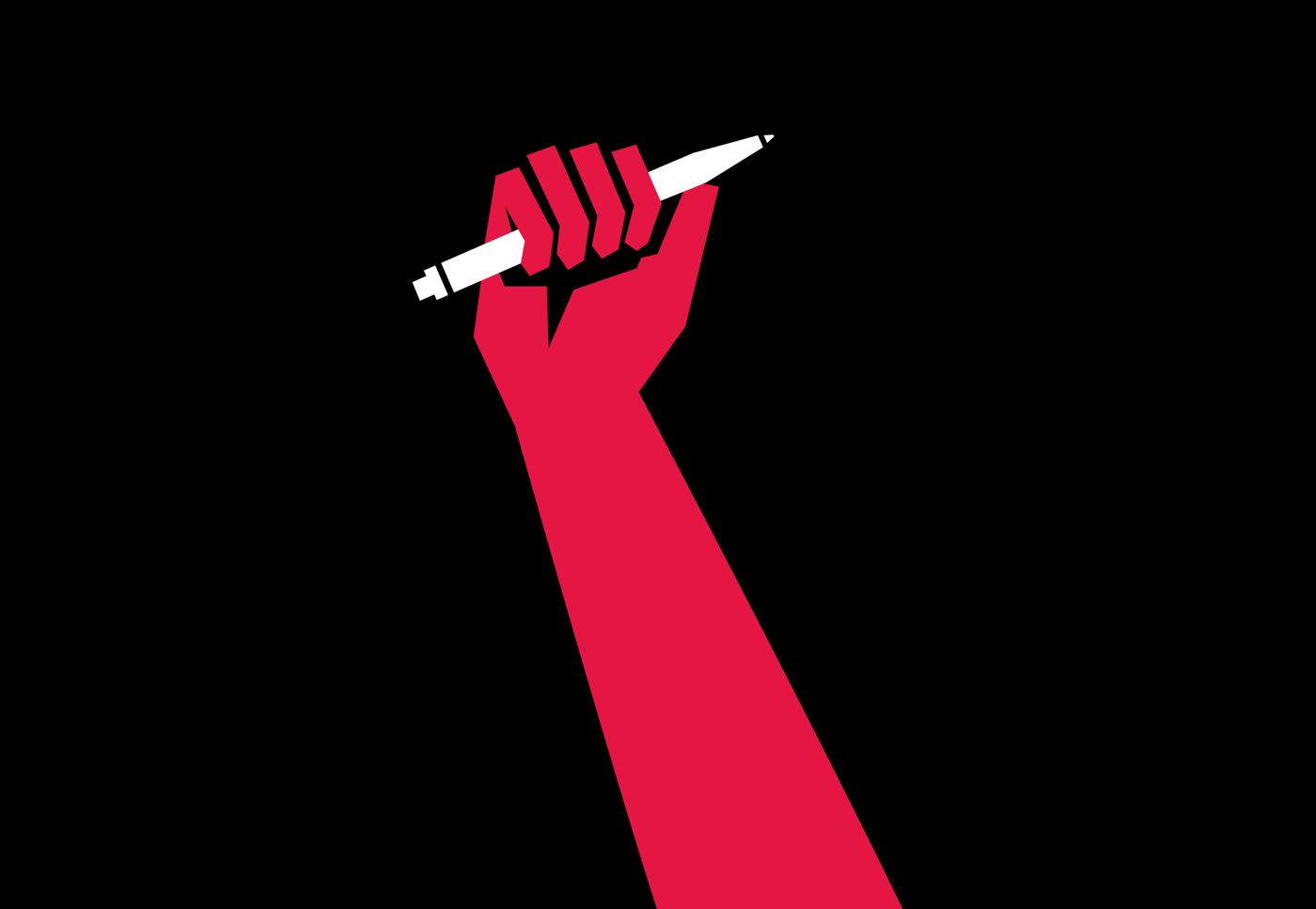Erhobene rote Faust hält einen Stift – Symbol für Pressefreiheit