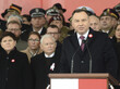 Der polnische Präsident Andrzej Duda. Links im Hintergrund der PiS-Vorsitzende Jaroslaw Kaczynski. © picture alliance / AP Photo / Alik Keplicz