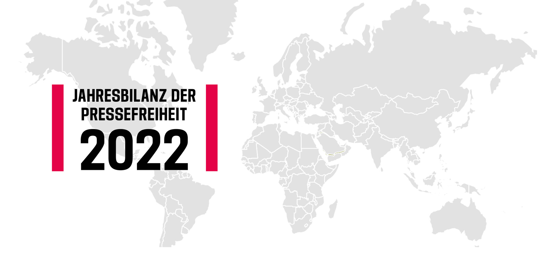 Fette Lettern vor dem Hintergrund eines Weltkartenausschnitts: Jahresbilanz der Pressefreiheit 2022