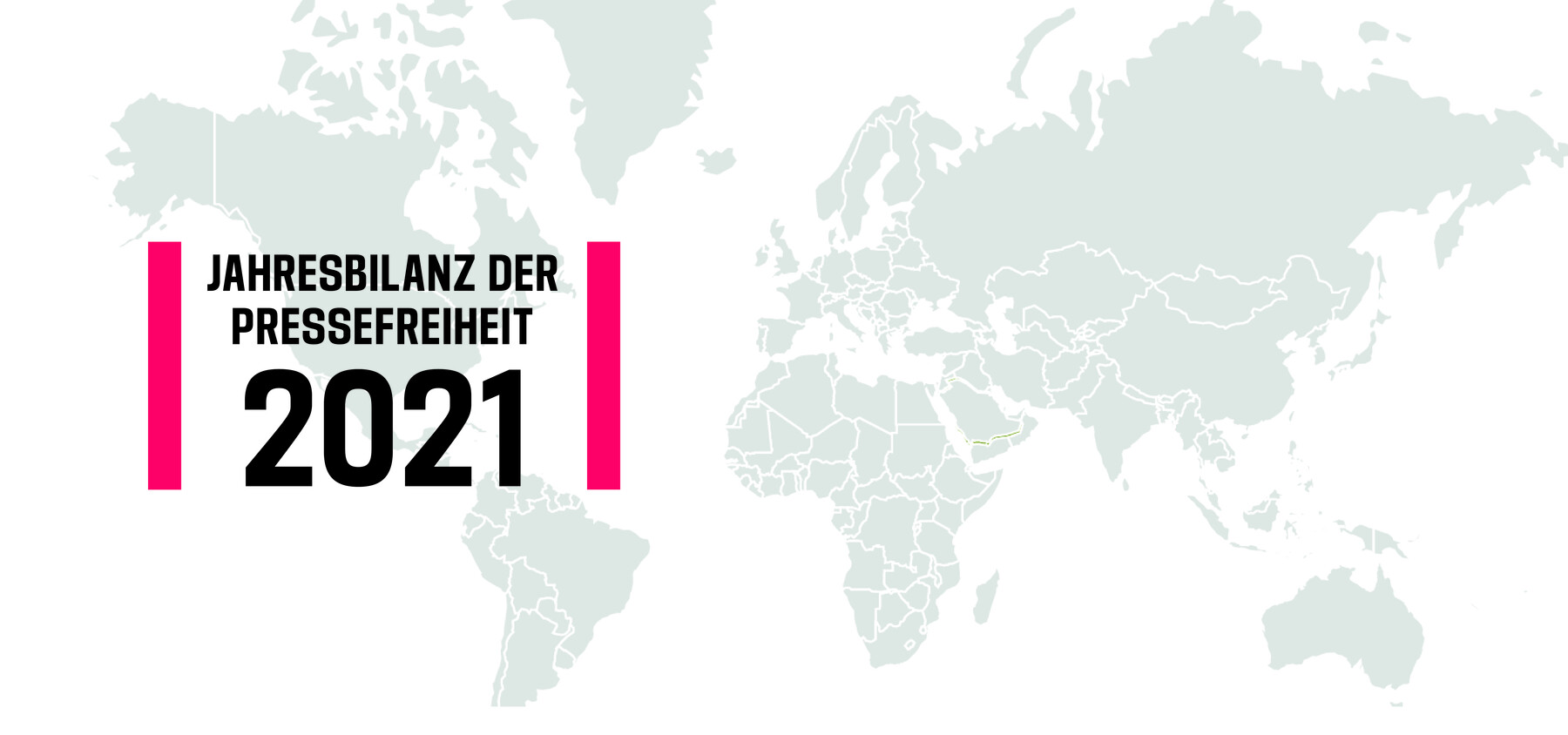 Fette Lettern vor dem Hintergrund eines Weltkartenausschnitts: Jahresbilanz der Pressefreiheit 2021