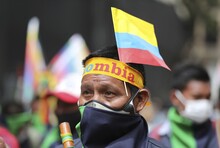 Ein Demonstrant in der kolumbianischen Hauptstadt Bogota.