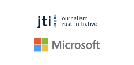 Die Logos der Journalism Trust Initiative und von Microsoft.