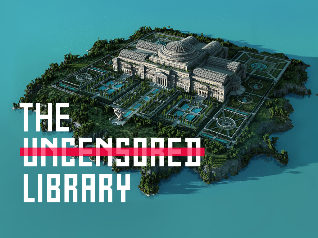 The Uncensored Library vor einem blauen Hintergrund