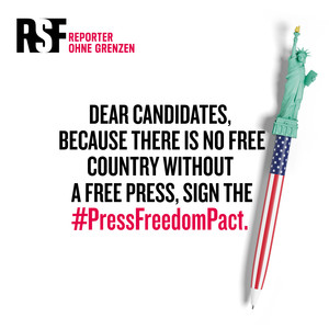 Bild von einem Stift, neben dem der folgender Text steht: Dear candidates, because der is no free country without a freee press, sign the #PressFreedomAct.