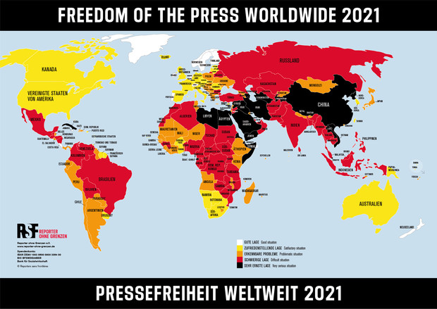 Die Weltkarte der Pressefreiheit 2021