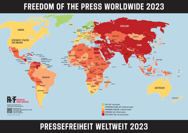 Weltkarte der Pressefreiheit 2023